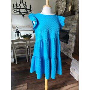 Umgee USA Blue Tiered Dress Ruffle Sleeves‎ Textured Casual Cute NWT